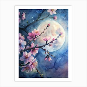 A Close Up Of Cherry Blossoms In Silhouette Again (1) Art Print