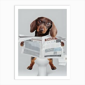 Dachshund Reading Newspaper Art Print