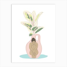 Vase With Rubber Plant Art Print