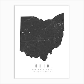 Ohio Mono Black And White Modern Minimal Street Map Art Print