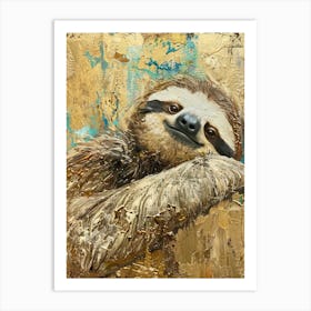 Sloth Gold Effect Collage 2 Art Print