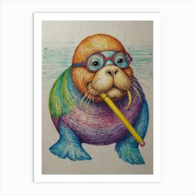 Seal With A Pencil Art Print