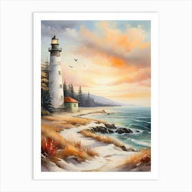 Lighthouse At Sunset Art Print