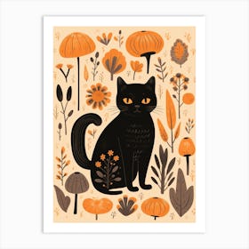 Cute Fall Black Cat Illustration 1 Art Print