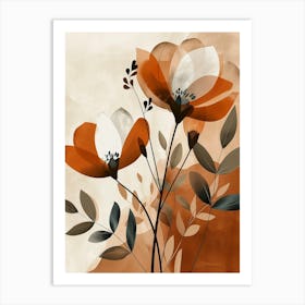 Flowers In Beige, Brown And White Tones, Using Simple Shapes In A Minimalist And Elegant 18 Art Print