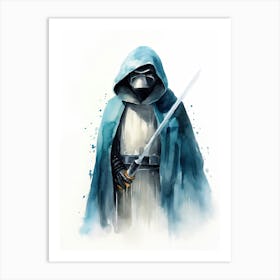 Baby Penguin As A Jedi Watercolour 2 Art Print