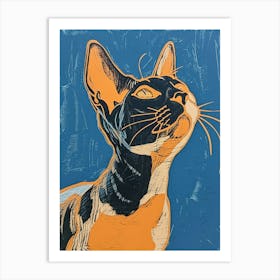 Devon Rex Linocut Blockprint 2 Art Print