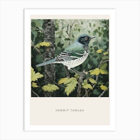 Ohara Koson Inspired Bird Painting Hermit Thrush 2 Poster Art Print