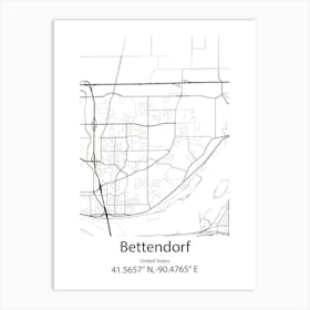 Bettendorf,United States Minimalist Map 1 Art Print