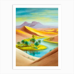 The Juxtaposition Of Desert Dunes With A Lush Oasis Art Print