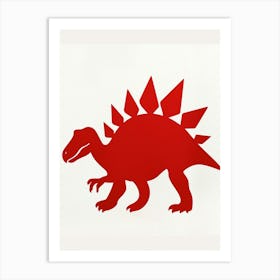 Red Stegosaurus Dinosaur Silhouette 3 Art Print