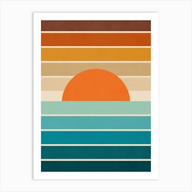 Mid Mod Retro Geo Sunset - Earthy stripes Art Print