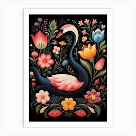 Folk Bird Illustration Swan 4 Art Print