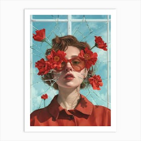 Girl With Flowers On Her Head 4 Art Print