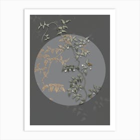 Vintage Botanical Bridal Creeper on Circle Gray on Gray n.0077 Art Print