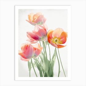 Bunch Of Tulips Flowers Acrylic Painting In Pastel Colours 5 Art Print