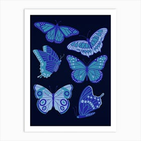 Texas Butterflies   Blue On Navy Art Print