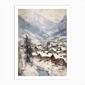 Vintage Winter Painting Lech Austria 1 Art Print