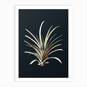 Vintage Pineapple Botanical Watercolor Illustration on Dark Teal Blue n.0505 Art Print