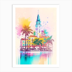 Curaçao Watercolour Pastel Tropical Destination Art Print