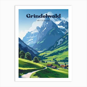 Grindelwald Switzerland Alpine Travel Illustration Art Print