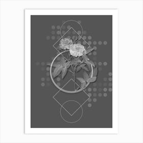 Vintage Van Eeden Rose Botanical with Line Motif and Dot Pattern in Ghost Gray n.0069 Art Print