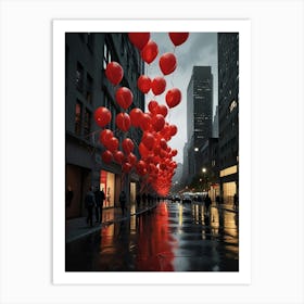 Red Balloons In New York City Art Print