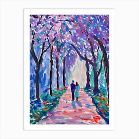 Jacaranda Trees Oil Painting Art Print