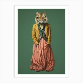 Tiger Illustrations Wearing A Maxi Dress 3 Art Print