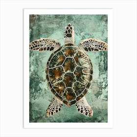 Vintage Turquoise Sea Turtle Art Print