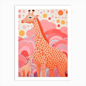 Giraffe & Calf Dot Pattern 4 Art Print
