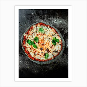 Authentic pizza — Food kitchen poster/blackboard, photo art Art Print