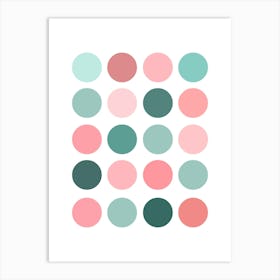 Green and Pink Circle Dots Pattern Art Print