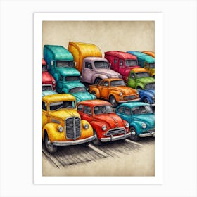 Old Cars On The Road Art Print