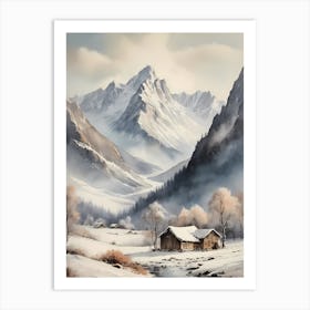 Vintage Muted Winter Mountain Landscape (32) Art Print