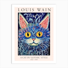 Louis Wain, A Cat In Gothic Style, Blue Cat Poster 9 Art Print