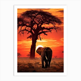 African Elephant Sunset Painting 1 Art Print