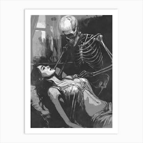 Skeleton And Beauty Woman Art Print