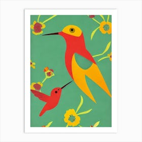 Hummingbird Midcentury Illustration Bird Art Print