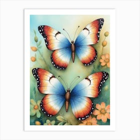 Bright Vintage Butterfly Painting Art Print