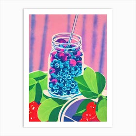 Blueberry Risograph Retro Poster Fruit Art Print