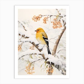 Winter Bird Painting American Goldfinch 3 Art Print