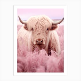 Curious Pink Highland Cow Art Print