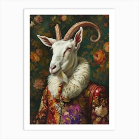 Goat In Medieval Clothes Portrait Art Print