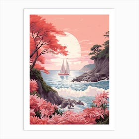 A Pretty Illustration Showcasing A Sailboat And The Ocean 4 Art Print