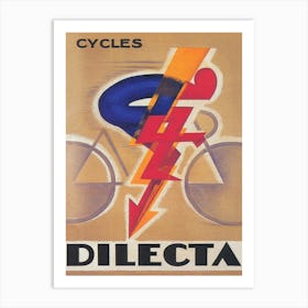 Dileta Cycles, Bicycle, Art Deco, Cyclist, Vintage Poster Art Print