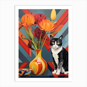 Daffodil Flower Vase And A Cat, A Painting In The Style Of Matisse 6 Art Print