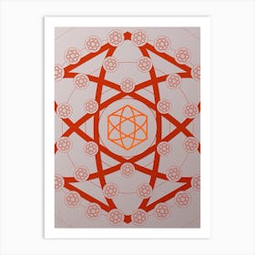 Geometric Abstract Glyph Circle Array in Tomato Red n.0037 Art Print