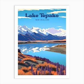 Lake Tepako New Zealand Seaside Travel Art Illustration Art Print