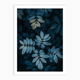 Dark Blue Leaves Art Print